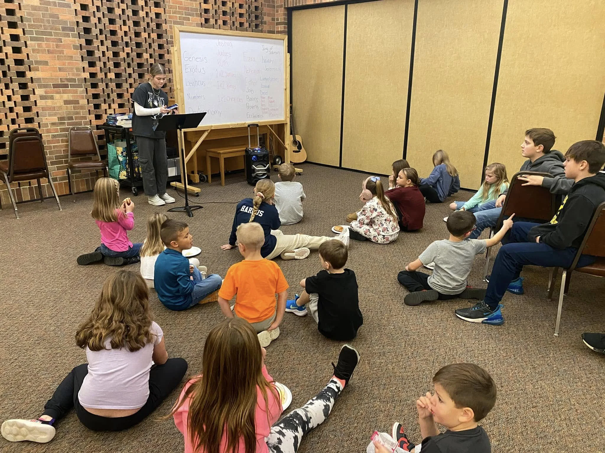 Children gathered in the Fellowship Hall for Lighthouse Children’s Ministry.